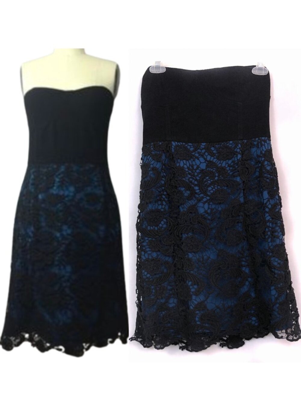 URBAN OUTFITTERS PINS NEEDLES Blue Black Crochet Lace 2010s Twee Strapless Dress